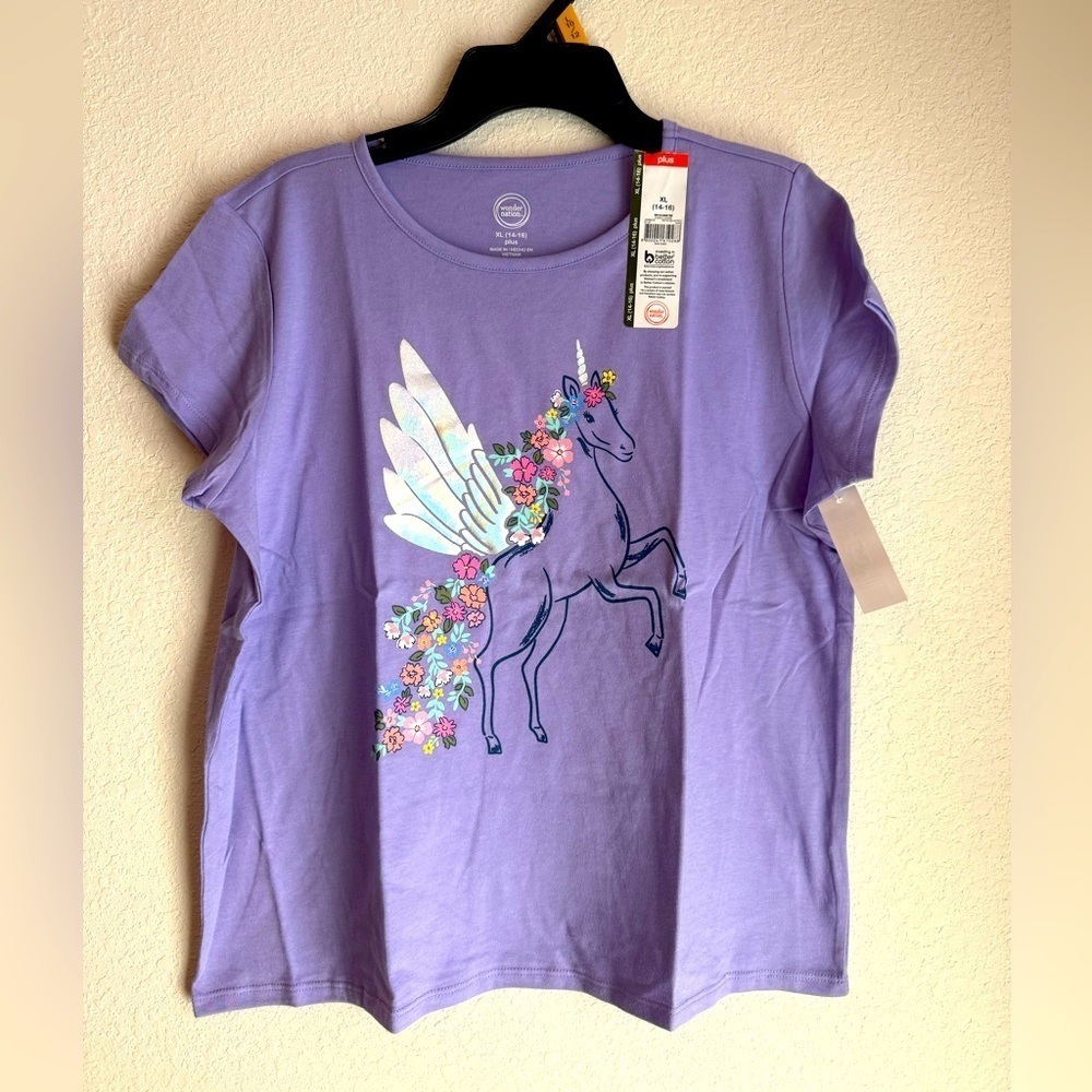 Wonder Nation Girls Lavender Floral Pegasus T-Shirt size XL-NWT